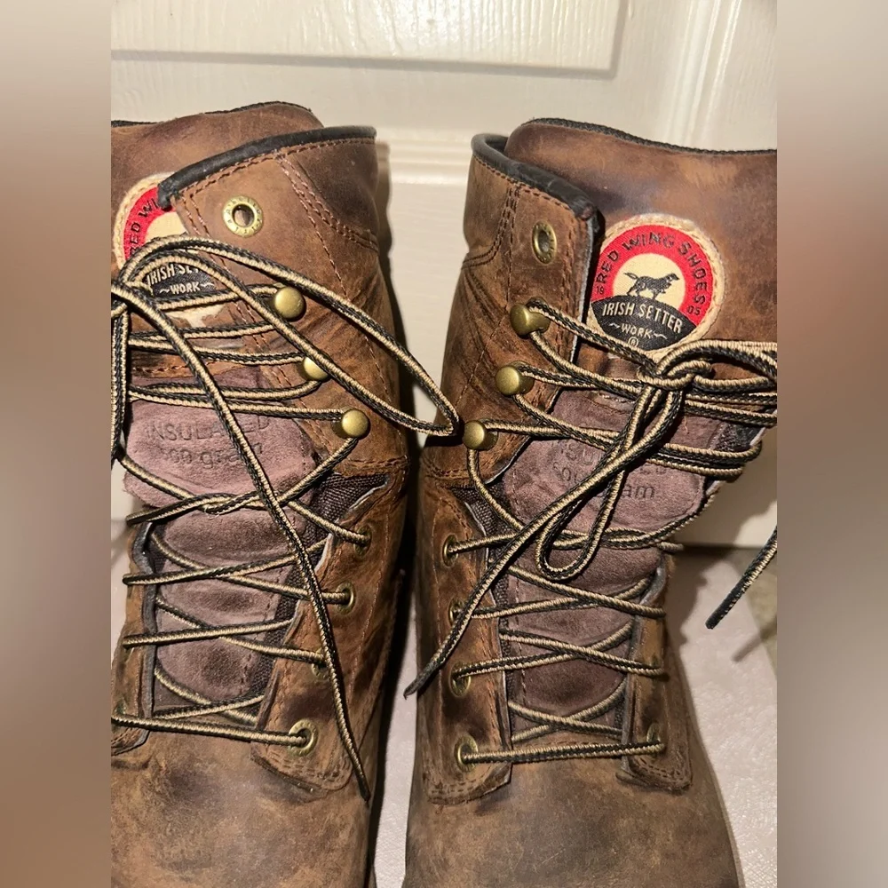Red wing Irish Setter Brown Leather ultradry weatherproof safety toe Boots 8